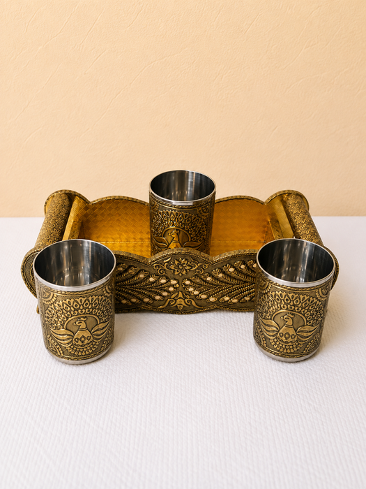 Handcrafted Meenakari Glass & Tray Set | Traditional Indian Drinkware
