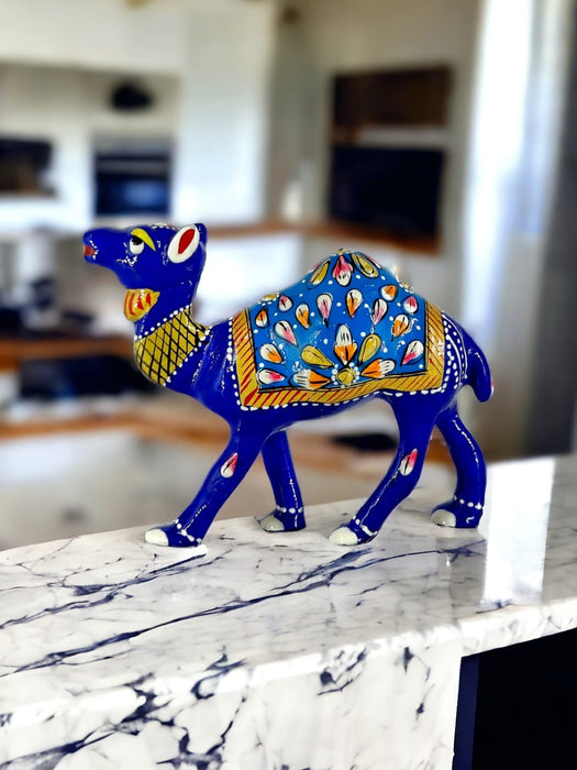 Blue Color Handcrafted Meenakari Metal Camel Statue