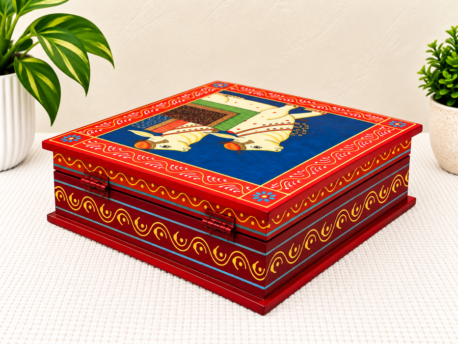Handcrafted Wooden Camel Design Storage Box, Hand Painted Indian Traditional Decor