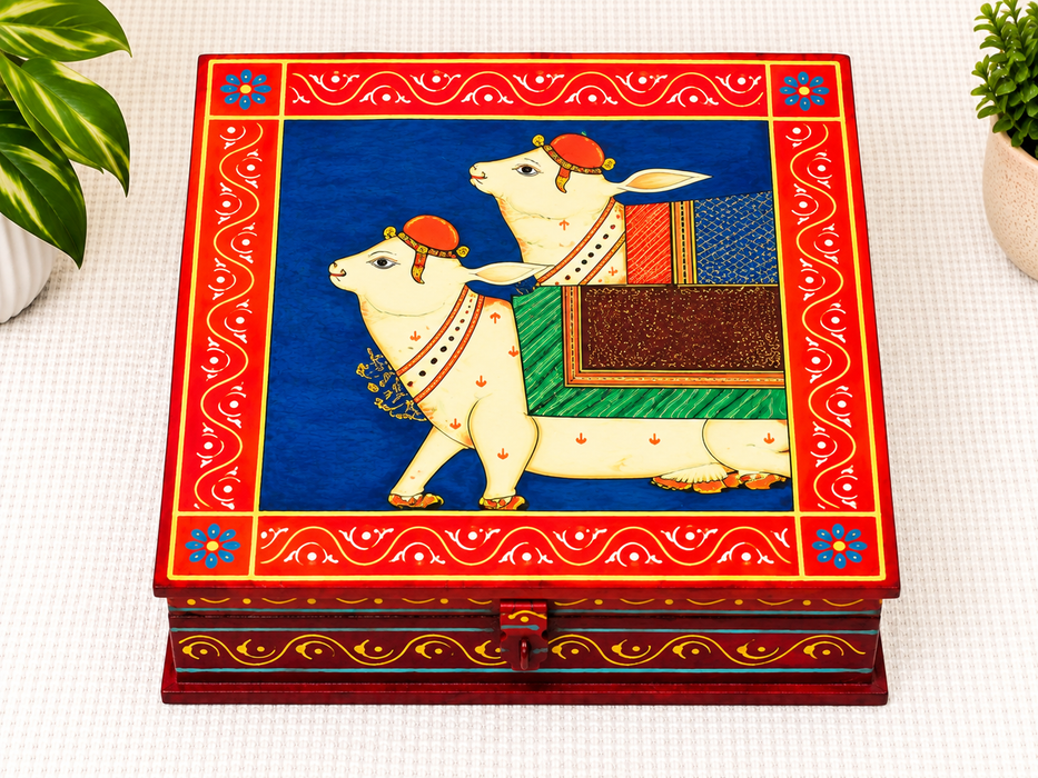Handcrafted Wooden Camel Design Storage Box, Hand Painted Indian Traditional Decor