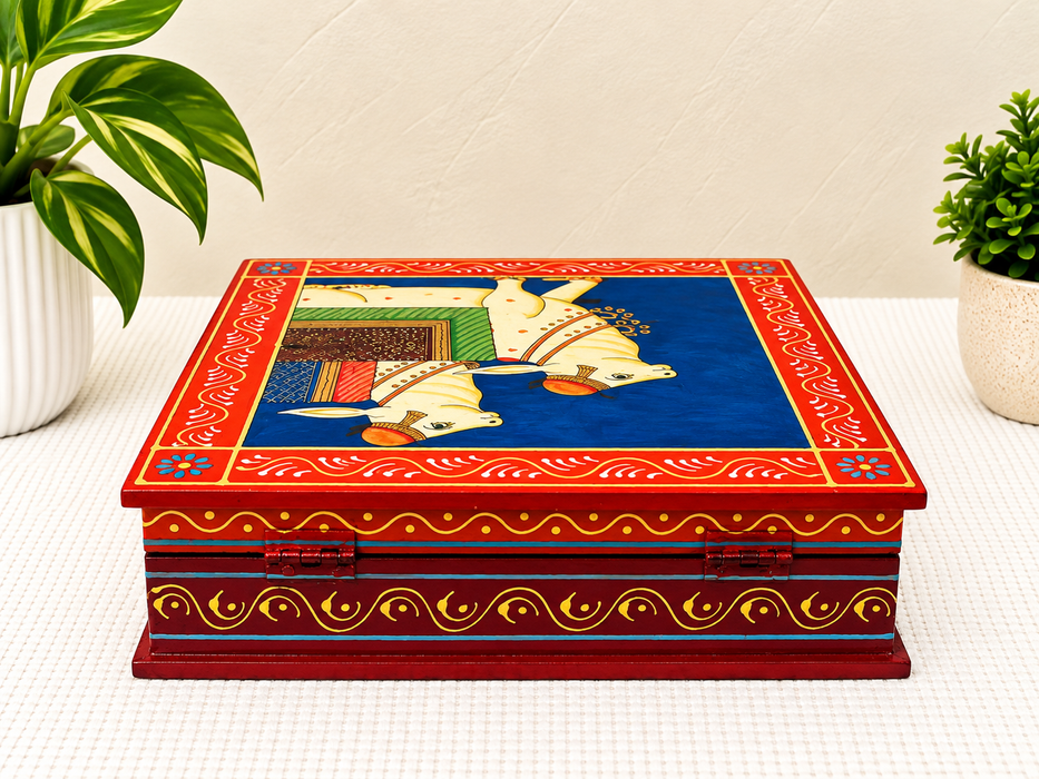 Handcrafted Wooden Camel Design Storage Box, Hand Painted Indian Traditional Decor