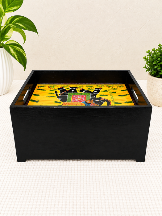 Handcrafted Wooden Decorative Storage Box with Drawer, Hand Painted Indian Traditional Decor