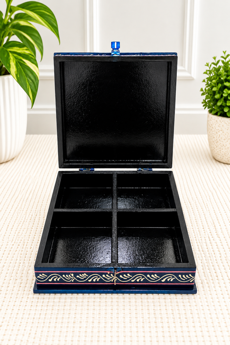 Handcrafted Wooden Elephant Design Storage Box, Hand Painted Indian Traditional Decor