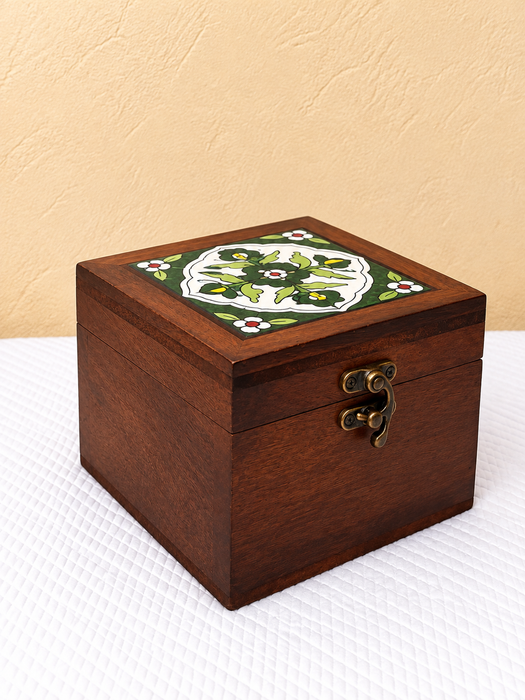 Handcrafted Wooden Jewellery Storage Box, Hand Painted Floral Indian Traditional Decor