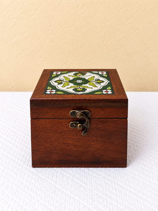 Handcrafted Wooden Jewellery Storage Box, Hand Painted Floral Indian Traditional Decor