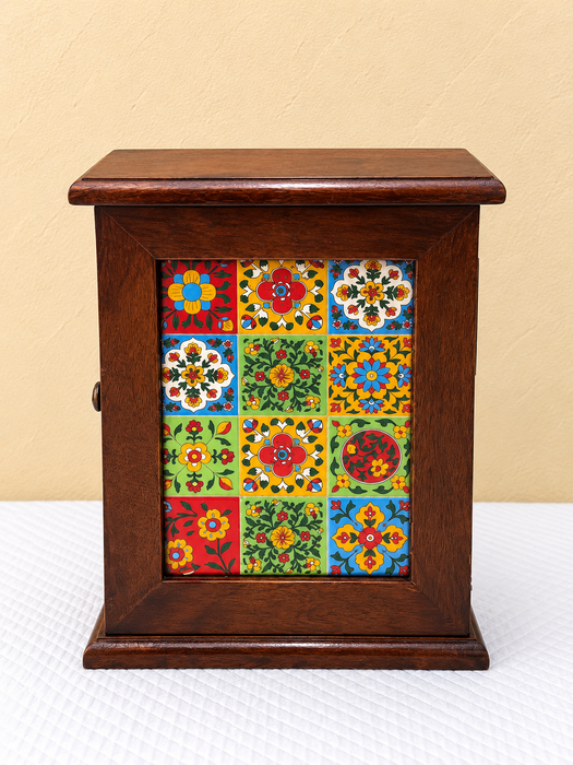 Handcrafted Wooden Key Holder Cabinet, Wall Mounted Key Organizer with Hooks