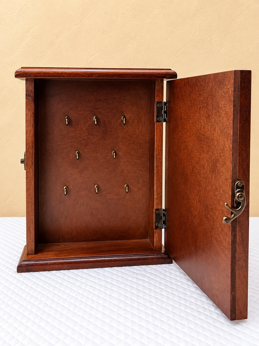 Handcrafted Wooden Key Holder Cabinet, Wall Mounted Key Organizer with Hooks