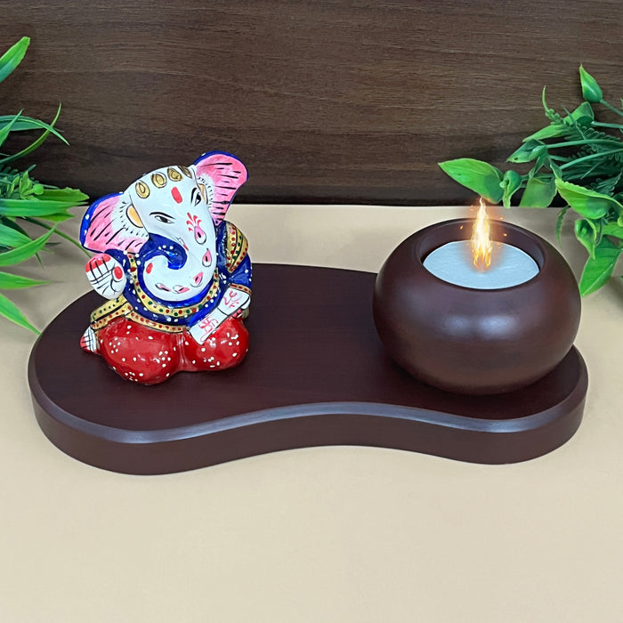 Handicrafts Ganesha Statue With Candle & Pawti Stand