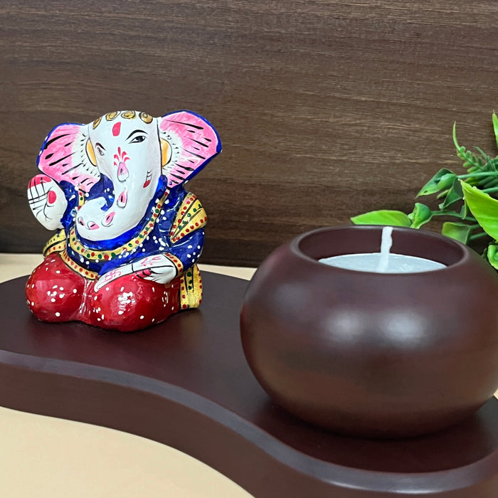 Handicrafts Ganesha Statue With Candle & Pawti Stand 8