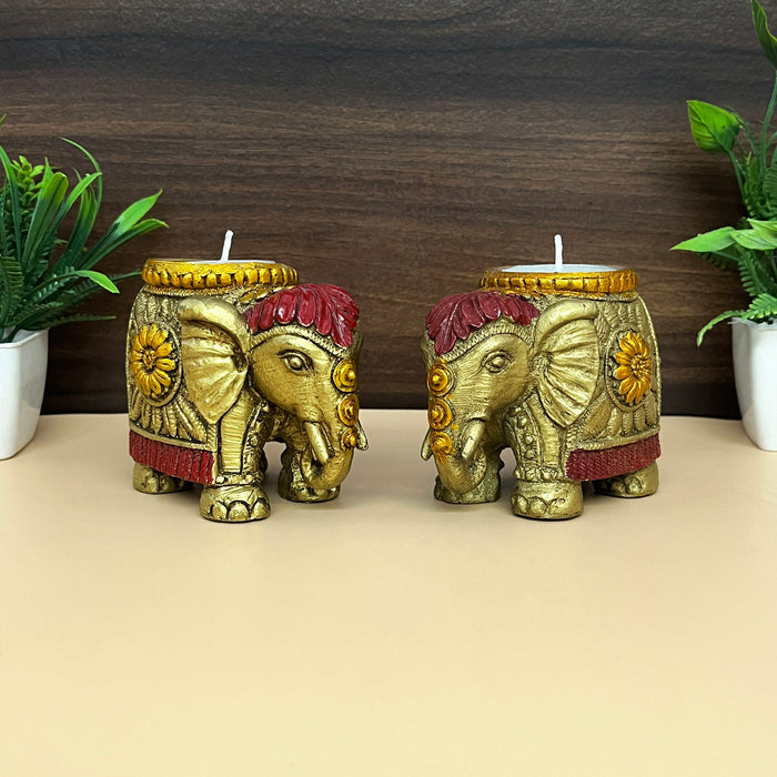 Handmade Elephant Hand Painted Tea Light Candle Set 1