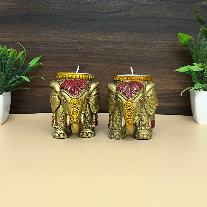 Handmade Elephant Hand Painted Tea Light Candle Set 2