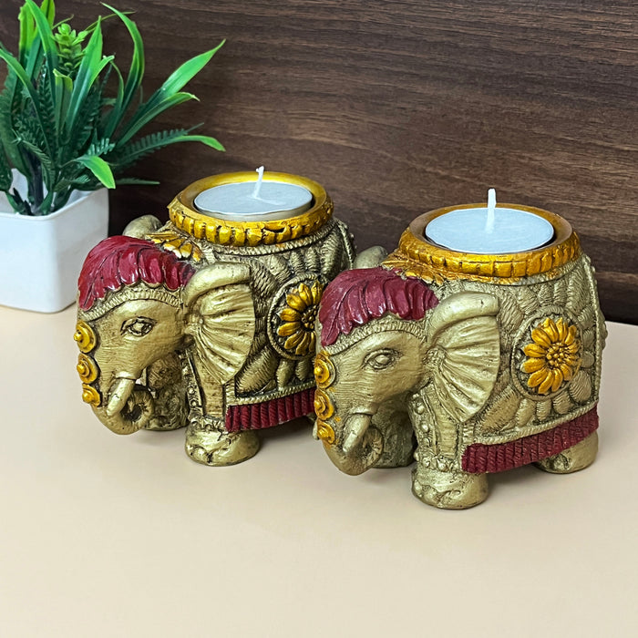 Handmade Elephant Hand Painted Tea Light Candle Set 4