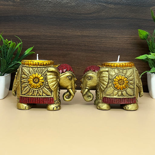 Handmade Elephant Hand Painted Tea Light Candle Set