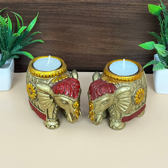 Handmade Elephant Hand Painted Tea Light Candle Set 6