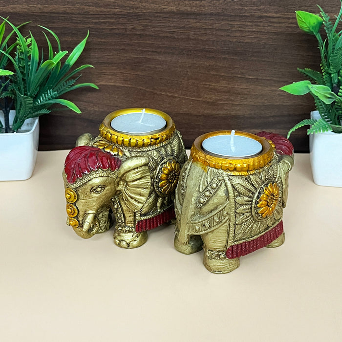 Handmade Elephant Hand Painted Tea Light Candle Set 8