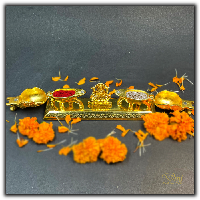Handmade Golden Laxmi Chopda with Double Elephant Design