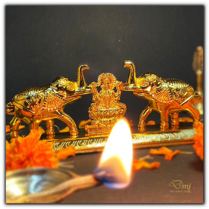 Handmade Golden Laxmi Chopda with Double Elephant Design