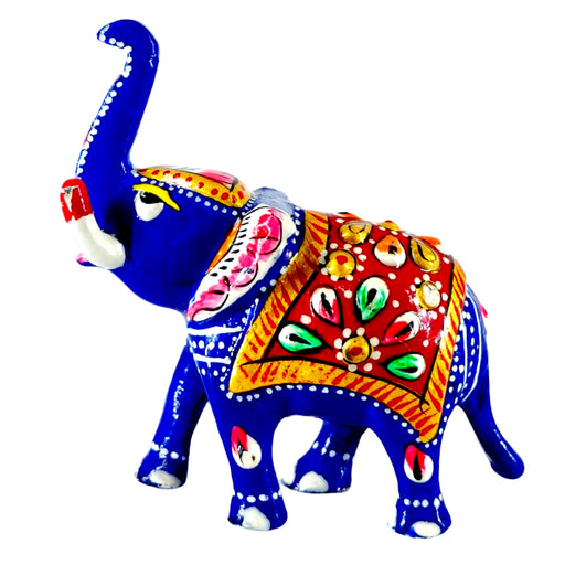 Meenakari Blue Metal Trunk Up Elephant Statue