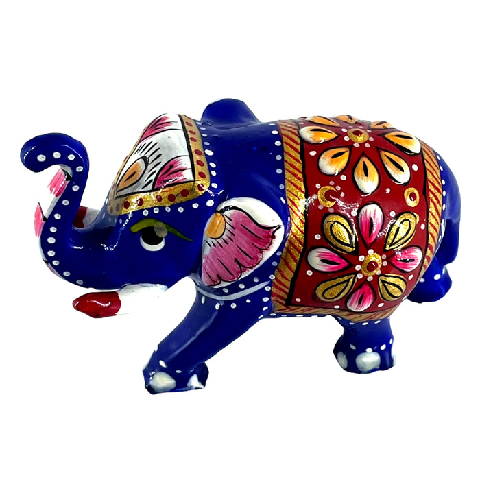 Handcrafted Meenakari Blue Metal Trunk Up Elephant Statue