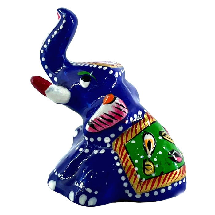 Handpainted Meenakari Metal Trunk Up Appu Elephant Statue 