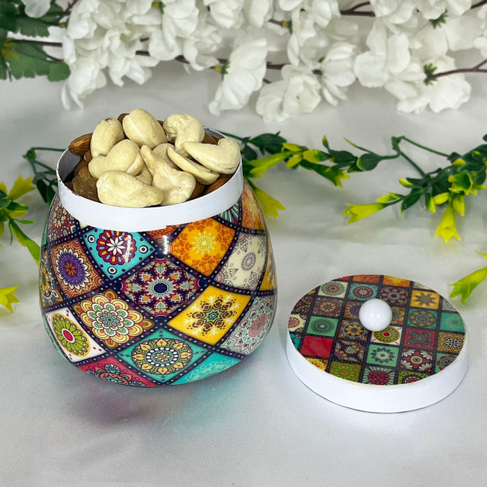 Pichwai Art Metal Dry Fruits Jar