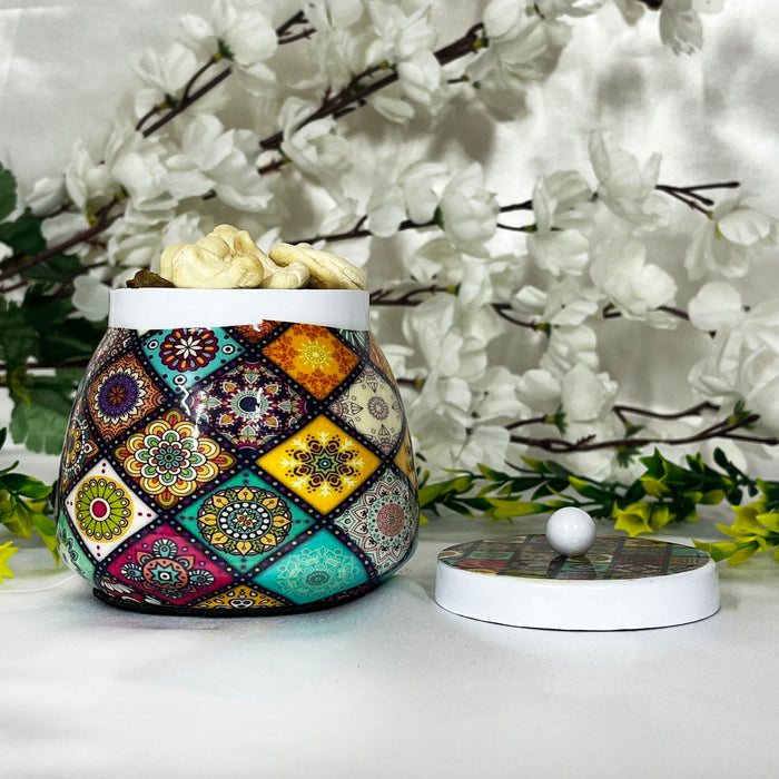 Handpainted Pichwai Art Metal Dry Fruits Jar