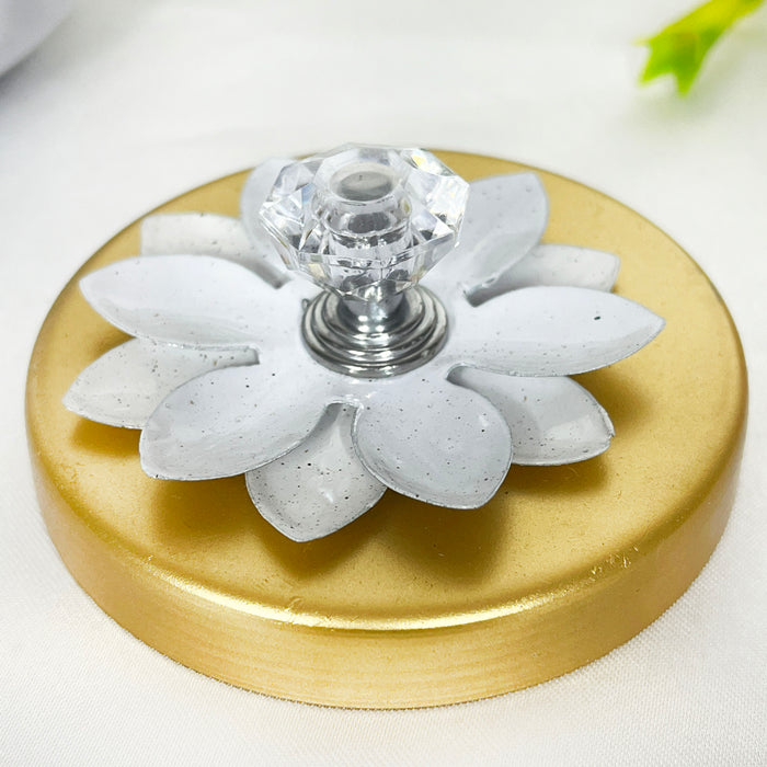 Elegant White Ceramic Storage Jar with Gold Lid & Crystal Knob | Decorative Multipurpose Container
