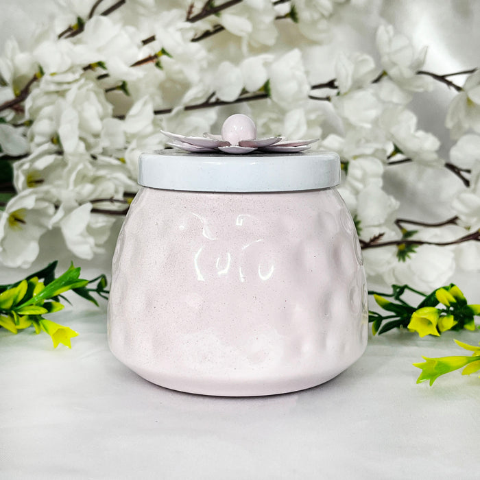 Elegant Pink Ceramic Storage Jar with Floral Lid | Decorative Multipurpose Container