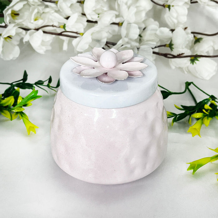 Elegant Pink Ceramic Storage Jar with Floral Lid | Decorative Multipurpose Container