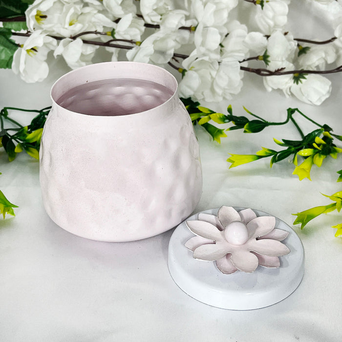 Elegant Pink Ceramic Storage Jar with Floral Lid | Decorative Multipurpose Container