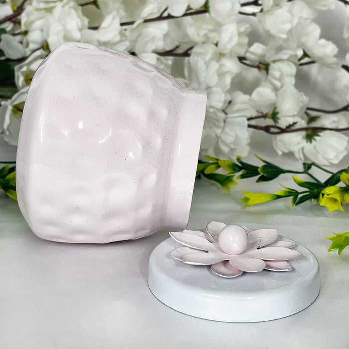 Elegant Pink Ceramic Storage Jar with Floral Lid | Decorative Multipurpose Container
