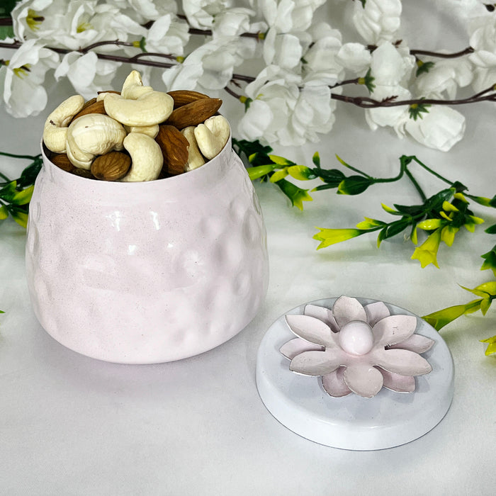 Elegant Pink Ceramic Storage Jar with Floral Lid | Decorative Multipurpose Container