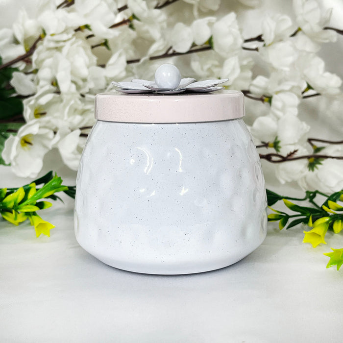 Elegant Ceramic Storage Jar with Floral Lid | Decorative Multipurpose Container