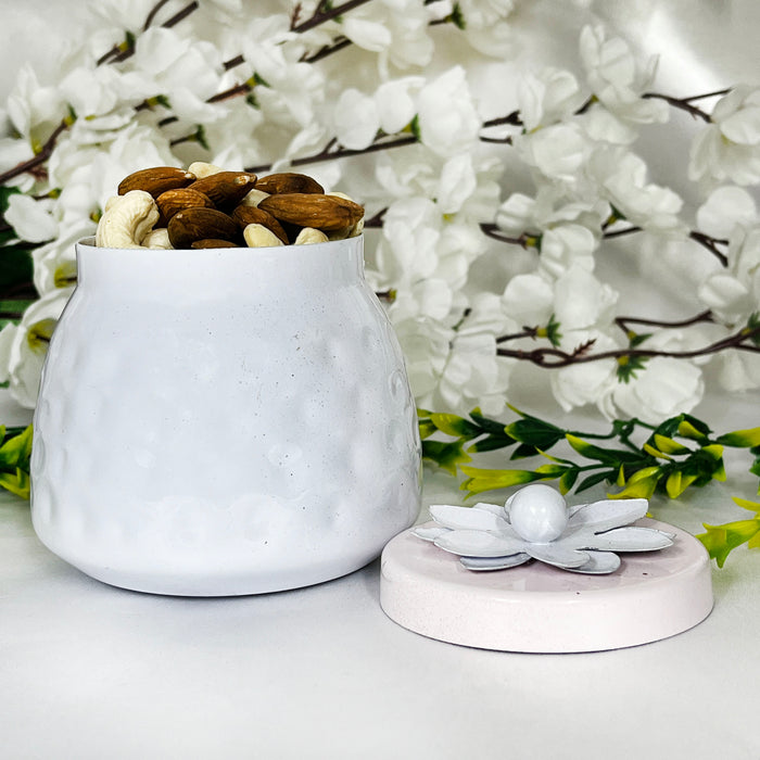 Elegant Ceramic Storage Jar with Floral Lid | Decorative Multipurpose Container
