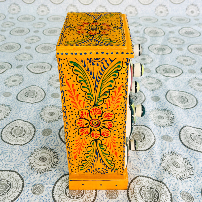 Wooden Handcrafted Jewelry Box with Colorful Ceramic Drawers | Rajasthani Mini Chest Organizer