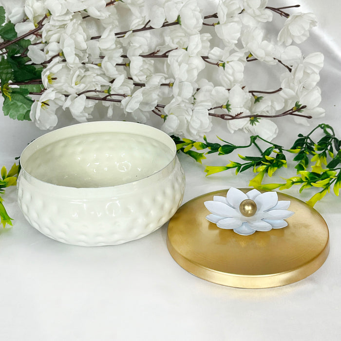 Elegant White Ceramic Storage Jar with Gold Lid | Decorative Multipurpose Organizer