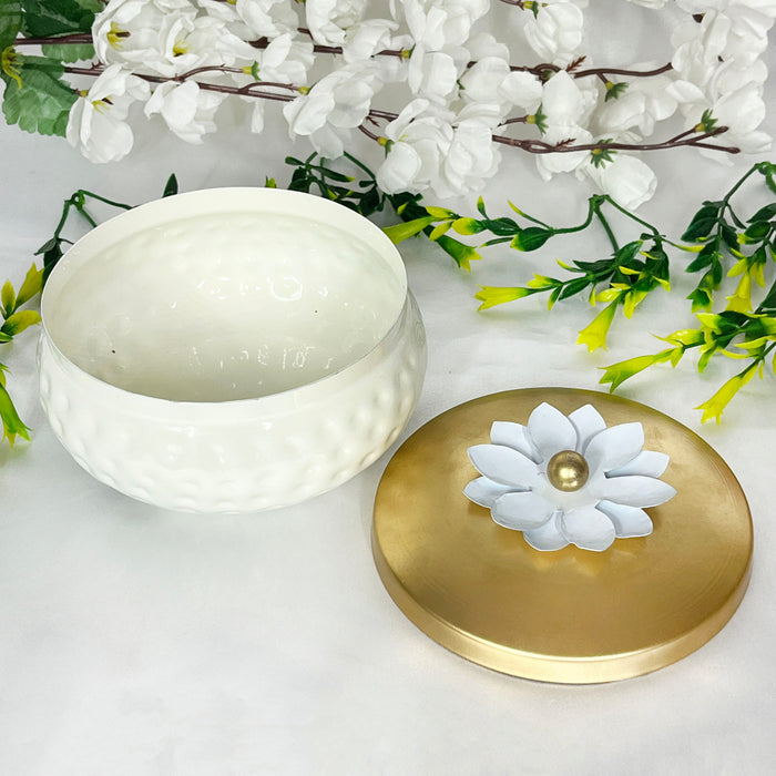 Elegant White Ceramic Storage Jar with Gold Lid | Decorative Multipurpose Organizer