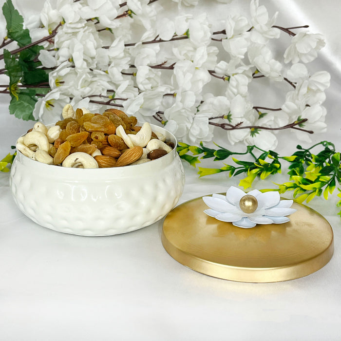 Elegant White Ceramic Storage Jar with Gold Lid | Decorative Multipurpose Organizer