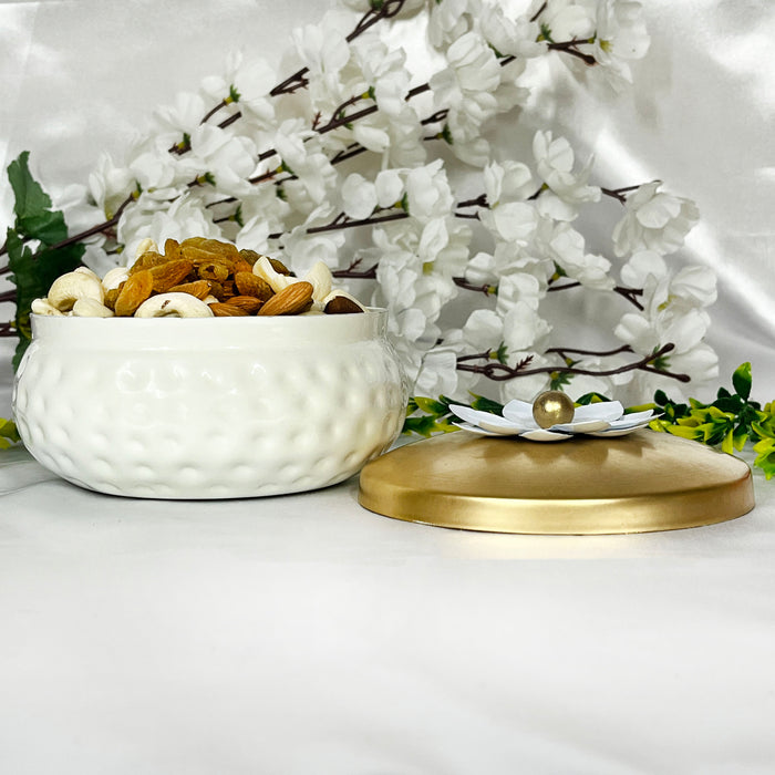 Elegant White Ceramic Storage Jar with Gold Lid | Decorative Multipurpose Organizer