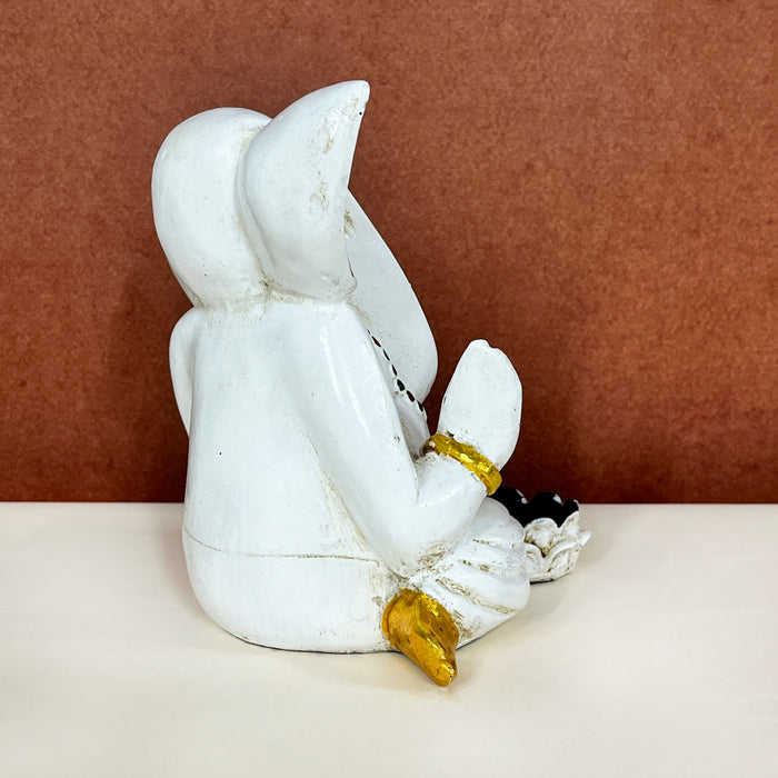 Handcrafted Lord Ganesha Tealight Candle Holder | White & Gold Ganesh Idol for Home Décor