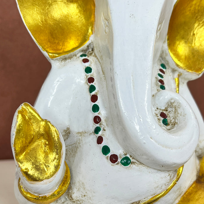 Handcrafted Lord Ganesha Tealight Candle Holder | White & Gold Ganesh Idol for Home Décor