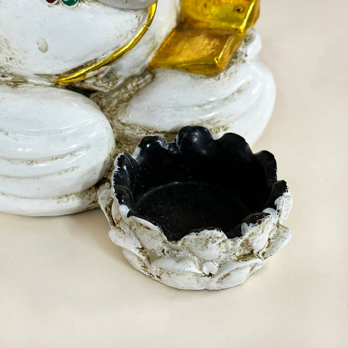 Handcrafted Lord Ganesha Tealight Candle Holder | White & Gold Ganesh Idol for Home Décor