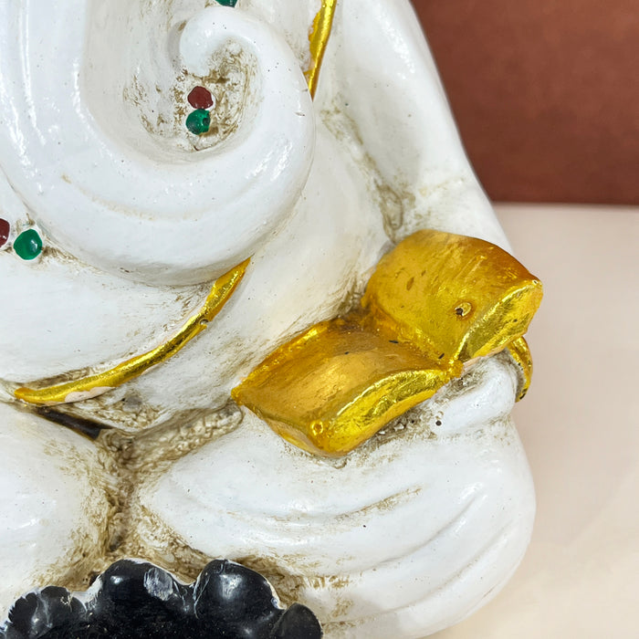 Handcrafted Lord Ganesha Tealight Candle Holder | White & Gold Ganesh Idol for Home Décor