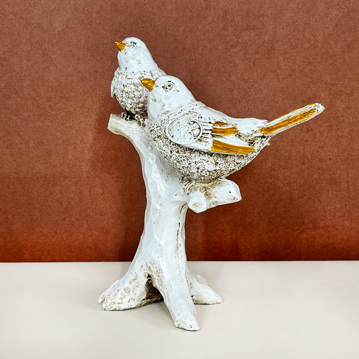 White Resin Sparrows Sculpture by Diwam Handicrafts