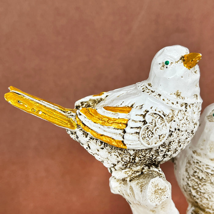 White Resin Sparrows Sculpture by Diwam Handicrafts