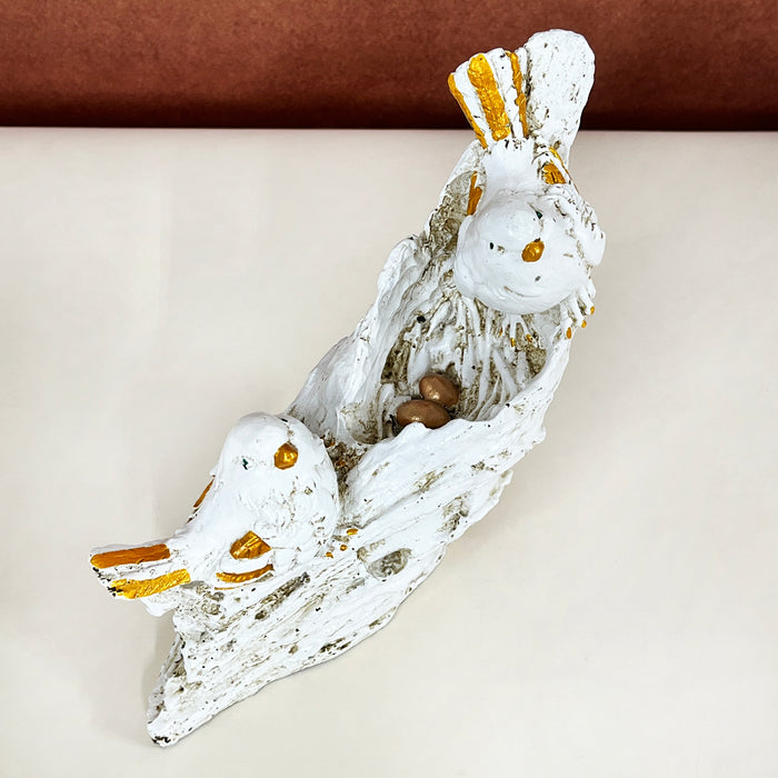 White Resin  Sparrows Nest Sculpture by Diwam Handicrafts