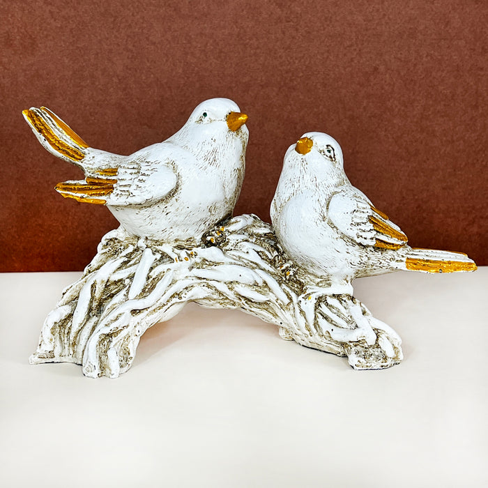 White Resin  Sparrows Pair Sculpture by Diwam Handicrafts