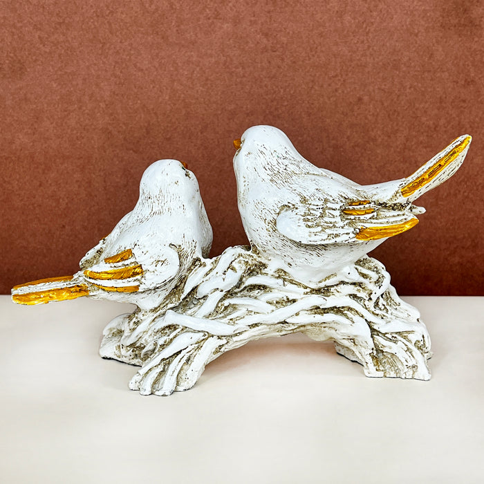 White Resin  Sparrows Pair Sculpture by Diwam Handicrafts