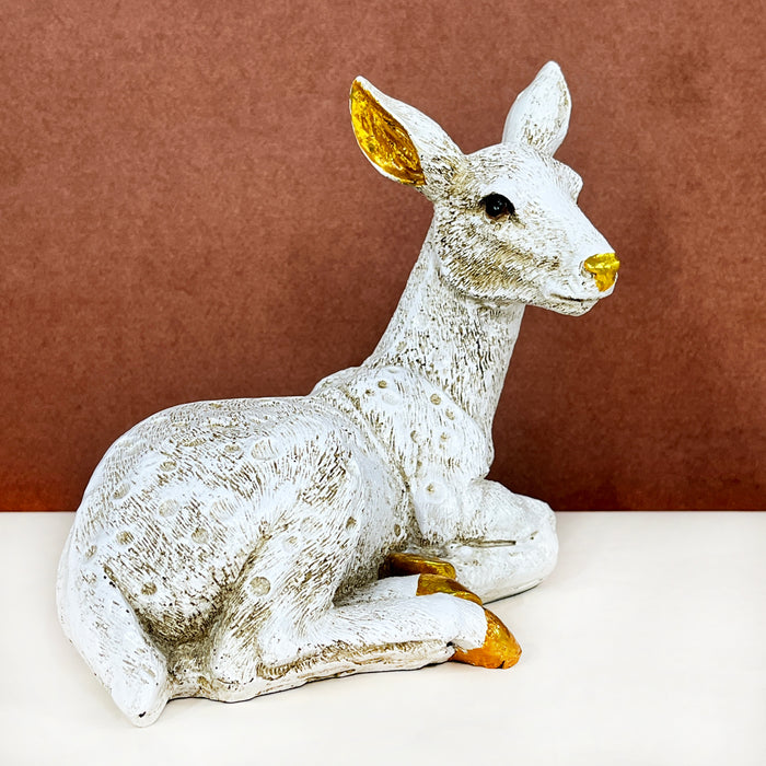 White Resin Deer Sculpture by Diwam Handicrafts