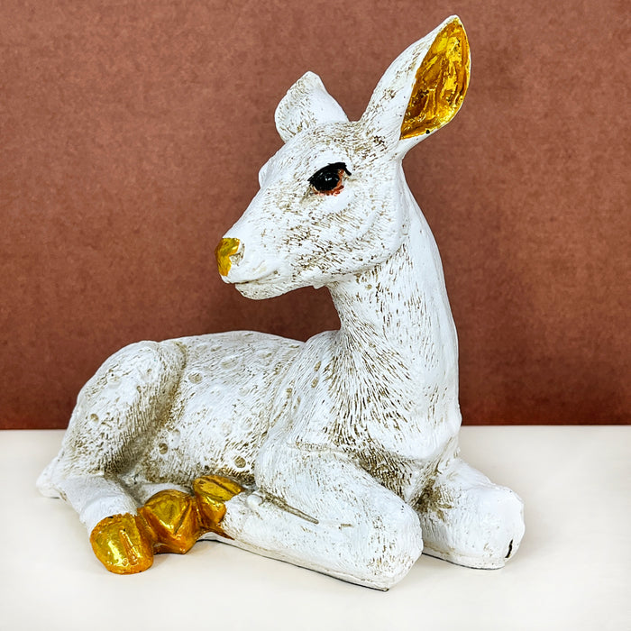 White Resin Deer Sculpture by Diwam Handicrafts